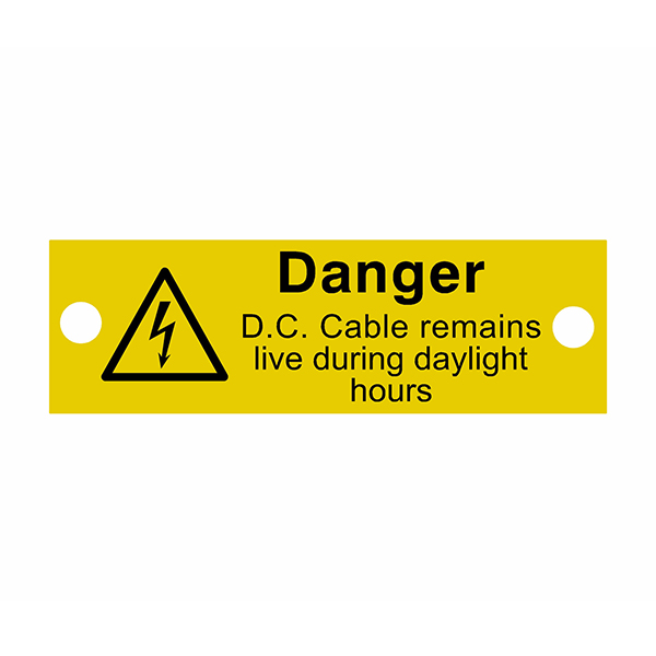 Danger-DC Cable Remains Live During Daylight Hours' Tie tags 80x50mm